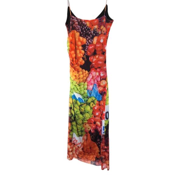 ZARA Ruched Mesh Fruit Stand Fitted Strappy Side Slit Maxi Slip Dress Medium NWT - Picture 3 of 3
